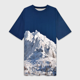 Платье-футболка 3D с принтом Снежные горы, синие небо ,  |  | горы | лес | небо | природа | снег | снежные горы