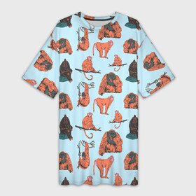 Платье-футболка 3D с принтом Обезьянки паттерн ,  |  | африка | горилла | животные | зоопарк | обезьяна на ветке | обезьяны | паттерн | приматы | сафари