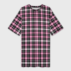 Платье-футболка 3D с принтом Шотландская клетка Tartan scottish роз черно бел ,  |  | pink | scottish | tartan | клетка | принт | розовая | розовый | черный | шотландская клетка | эмо