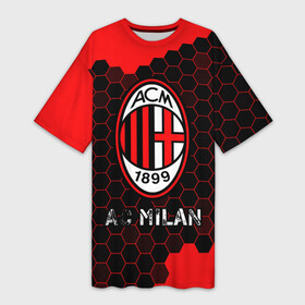 Платье-футболка 3D с принтом МИЛАН  AC Milan  Соты ,  |  | ac | ac milan | acm | football | logo | milan | sport | клуб | лого | логотип | логотипы | милан | символ | символы | соты | спорт | форма | футбол | футбольная | футбольный