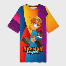 Платье-футболка 3D с принтом Rayman Радужный фон ,  |  | globox | rayman | rayman legends | глобокс | реймен | рэйман | рэймэн | человечек