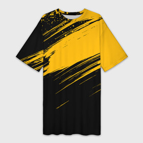 Платье-футболка 3D с принтом Black and yellow grunge ,  |  | abstract | black and yellow | black and yellow grunge | grunge | texture | абстракция | гранж | желто черный | текстура | черно желтый