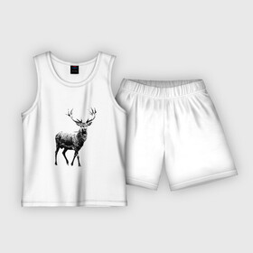 Детская пижама с шортами хлопок с принтом Черный олень  Black Deer ,  |  | animal | artiodactyl | cervidae | deer | forest deer | жвачные | животное | лесной олень | оленевые | олень | оленьи | парнокопытное