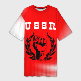 Платье-футболка 3D с принтом USSR  КУЛАК + Космос ,  |  | made | russia | ussr | ветеран | герб | звезды | космос | кулак | ленин | орел | победа | родина | рожден | рожденный | россия | русский | сборная | сделан | сделано | символ | символы | советский | союз | ссср