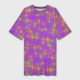 Платье-футболка 3D с принтом Космос, лиловое звёздное небо ,  |  | Тематика изображения на принте: звёзды | зелёный | лиловый | небо | оранжевый | сиреневый | фиолетовый