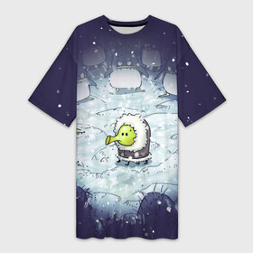 Платье-футболка 3D с принтом Doodle with angry penguins ,  |  | doodle | doodle jump | game | jump | видеоигра | дудлик | игра | игры | каракуля | мобилка | мобильная игра | платформер