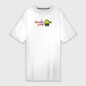 Платье-футболка хлопок с принтом Doodle Jump classic ,  |  | Тематика изображения на принте: doodle | doodle jump | game | jump | видеоигра | дудлик | игра | игры | каракуля | мобилка | мобильная игра | платформер