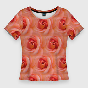 Женская футболка 3D Slim с принтом Розы  цветы  паттерн ,  |  | flowers | паттерн | розочки | розы | цветочки | цветы