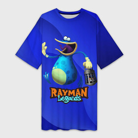Платье-футболка 3D с принтом Globox с фонарем ,  |  | Тематика изображения на принте: legends | rayman | rayman legends | глобокс | рейман | рэйман | рэймэн