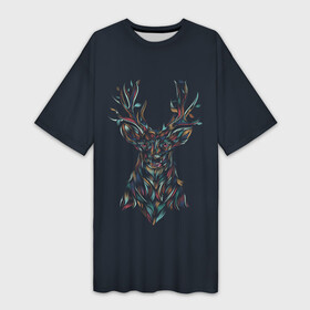 Платье-футболка 3D с принтом Световой олень ,  |  | арт | дикий зверь | дикое животное | животное | зверь | краска | мазки | мазки краски | мозаика | рисунок