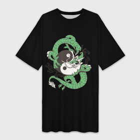 Платье-футболка 3D с принтом Зеленый dragoon ,  |  | дракон | змея | инь | инь янь | янь
