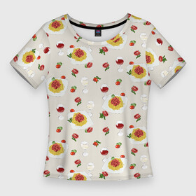 Женская футболка 3D Slim с принтом Паста болоньезе ,  |  | Тематика изображения на принте: болоньезе | вино | еде | макароны | паста | сервировка