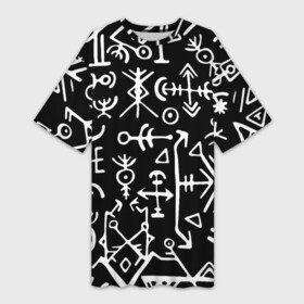 Платье-футболка 3D с принтом Древние руны  Паттерн ,  |  | patern | pattern | runes | древние знаки | древние руны | знак рода | знаки | иероглифы | патерн | паттерн | руны | русь | символы | славяне | славянская символика | я русский