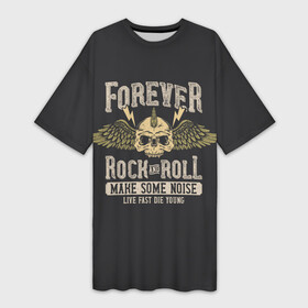 Платье-футболка 3D с принтом FOREVER ROCK AND ROLL ,  |  | anarchy | garage rock | grunge | hard rock | heavy metal | metal | music | punk rock | punks not dead | rock music | rocker | rocknroll | thrash metal | анархия | гаражный рок | гитара | гранж | металл | музыка | панк рок | рок музыка | рок н ролл | рокер
