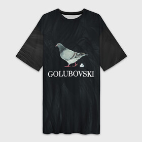 Платье-футболка 3D с принтом Голубь сваровски GOLUBOVSKI лого ,  |  | swarovski | бижутерия | бриллиант | голубь | кристалл | лого | логотип | перья | черная | черный