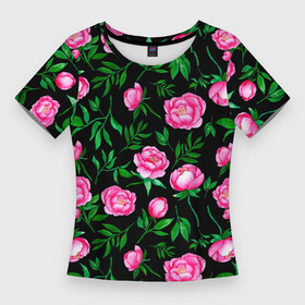 Женская футболка 3D Slim с принтом Садовые дачные цветы ,  |  | дачные цветы | сад | садовые | цветочки | цветы