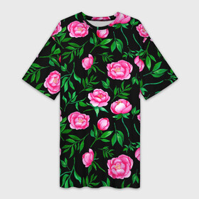 Платье-футболка 3D с принтом Садовые дачные цветы ,  |  | дачные цветы | сад | садовые | цветочки | цветы