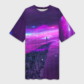 Платье-футболка 3D с принтом Наедине со вселенной  Alone with the universe ,  |  | бесконечность | вселенная | галактика | дерево | звезда | звездная ночь | звезды | космос | луна | мечта | мир | млечный путь | мысли | наед | небо | неон | неоновое небо | планета | планеты | полумесяц