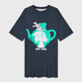 Платье-футболка 3D с принтом Тина в чайнике  Tiny Tina s ,  |  | borderlands | bunny | dragon | girl | green | keep | mask | on | rocket | tina | tinas | tiny | wonderlands | в | девочка | дракона | зеленый | кролик | маленькая | маска | подземелье | ракета | тина | чайник | чайнике