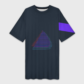 Платье-футболка 3D с принтом digital ship ,  |  | без лишнего | без ничего | кораблик | корабль | минимализм | на лето | синее | синий | синяя | технологии