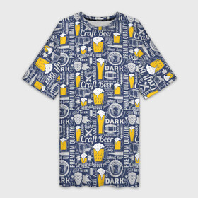 Платье-футболка 3D с принтом Пиво (Craft Beer) ,  |  | beer | бар | бармен | бокал | бутылка | жигул | кабак | кафе | кружка | официант | паб | ресторан | солод | спирт | спорт бар | хмель |
