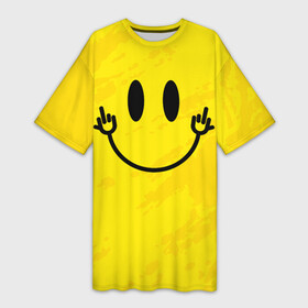 Платье-футболка 3D с принтом Smiley with fucks ,  |  | emoticon | hand | icon | middle finger | shows | smile | значок | показывает | рука | смайлик | средний палец | улыбка