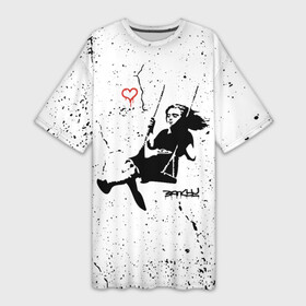 Платье-футболка 3D с принтом BANKSY  БЭНКСИ девочка качается на качелях ,  |  | banksy | арт | бенкси | бэнкси | граффити | девочка | девушка | картина | качели | на качелях | роберт | робин бэнкс | робин ганнингхем | стрит арт | творчество | художник