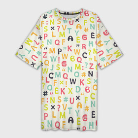 Платье-футболка 3D с принтом Буквы и символы ,  |  | alphabet | text | алфавит | английский | буквы | весенний | детксий | для девочки | для мальчика | желтый | жизнерадостный | зеленый | знаки | красочный | латиница | летний | молодежный | оранжевый