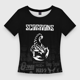 Женская футболка 3D Slim с принтом Scorpions логотипы рок групп ,  |  | scorpions | группа | клаус майне | маттиас ябс | микки ди | павел мончивода | рудольф шенкер | скорпион | скорпионс | хард | хардрок