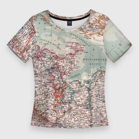 Женская футболка 3D Slim с принтом КАРТА МАЛЕНЬКОГО МИРА ,  |  | Тематика изображения на принте: география | города | карта | мир | страны