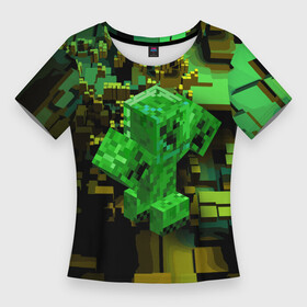 Женская футболка 3D Slim с принтом Minecraft  Creeper  Mob ,  |  | creeper | hero | minecraft | video game | видеоигра | герой | крипер | майнкрафт