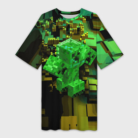 Платье-футболка 3D с принтом Minecraft  Creeper  Mob ,  |  | Тематика изображения на принте: creeper | hero | minecraft | video game | видеоигра | герой | крипер | майнкрафт