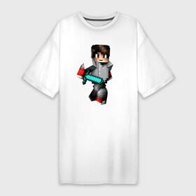 Платье-футболка хлопок с принтом Minecraft  Warrior  Hero ,  |  | hero | minecraft | sword | video game | warrior | видеоигра | воин | герой | майнкрафт | меч