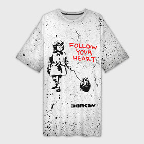 Платье-футболка 3D с принтом BANKSY  БЭНКСИ следуй за своим сердцем ,  |  | banksy | арт | бенкси | бэнкси | граффити | девочка | картина | роберт | робин бэнкс | робин ганнингхем | сердце | следуй за своим сердцем | стрит арт | творчество | художник