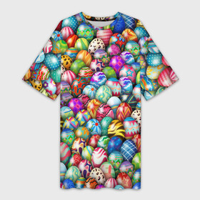 Платье-футболка 3D с принтом Пасхальные крашеные яйца ,  |  | easter | весна | крашеные | пасха | паттерн | яйца | яйцо