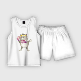 Детская пижама с шортами хлопок с принтом Плюшевый кот боксер ,  |  | бокс | боксер | кот | котенок | котик | кошка | плюшевый | спорт