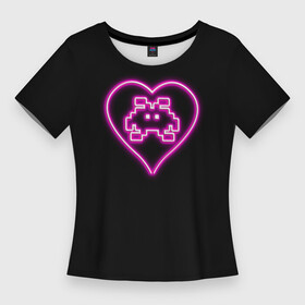 Женская футболка 3D Slim с принтом Пиксельная фея в сердечке  Неон ,  |  | fairy | heart | in | love | neon | pixel | pixels | pixie | retro | valentine | автоматы | в | валентинка | детство | игровые | любовь | неон | неоновая | неоновое | пиксели | пиксельная | пикси | ретро | сердечке | сердце | фея
