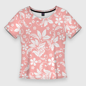 Женская футболка 3D Slim с принтом Белый цветочный узор ,  |  | fashion | flowers | pink | provence | vintage | абстрактный узор | белые цветы | белый узор | бутоны | ветки | винтаж | винтажный стиль | кружева | лепестки | нежные цветы | орнамент | пастельный | прованс