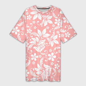 Платье-футболка 3D с принтом Белый цветочный узор ,  |  | fashion | flowers | pink | provence | vintage | абстрактный узор | белые цветы | белый узор | бутоны | ветки | винтаж | винтажный стиль | кружева | лепестки | нежные цветы | орнамент | пастельный | прованс