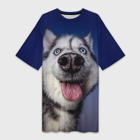 Платье-футболка 3D с принтом Хаски  Веселый собакен ,  |  | handeyework | арт | веселые | волк | животные | нос | нюх | прикольные | смех | смешные | собаки | собка | улыбка | хаски