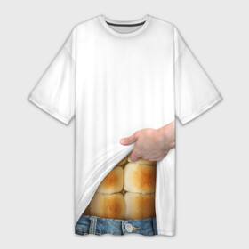 Платье-футболка 3D с принтом Мучные кубики ,  |  | булки | джинса | кубики | мучное | пресс | прикол | рука | спорт | хлеб
