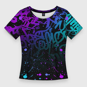 Женская футболка 3D Slim с принтом НЕОНОВОЕ ГРАФФИТИ  НЕОНОВЫЕ БРЫЗГИ ,  |  | abstraction | geometry | graffiti | hexagon | neon | neon graffiti | paints | stripes | texture | triangle | абстракция | брызги | геометрия | граффити | краски | неон | неон граффити | неоновые брызги | соты | теги | текстура