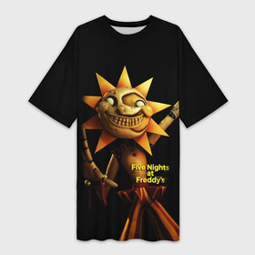 Платье-футболка 3D с принтом Five Nights at Freddy s: Security Breach  Солнце Daycare Attendant ,  |  | 5 ночей с фредди | daycare attendant | five nights at freddys | moonydrop | security breach | аниматроники | воспитатель | игра | компьютерная игра | солнце | фредди