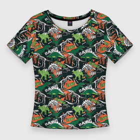 Женская футболка 3D Slim с принтом Динозавры (Dinosaurs) ,  |  | dinosaur | dinosaur era | pangolin | predator | pterodactyl | reptile | reptiloid | the dragon | the serpent | tyrannosaurus | динозавр | дракон | ледниковый период | птеродактиль | тираннозавр | хищник | эра динозавров | ю