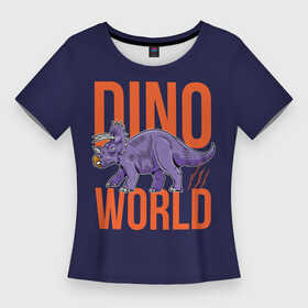 Женская футболка 3D Slim с принтом Dino World ,  |  | dinosaur | dinosaur era | pangolin | predator | pterodactyl | reptile | reptiloid | the dragon | the serpent | tyrannosaurus | динозавр | дракон | ледниковый период | птеродактиль | тираннозавр | хищник | эра динозавров | ю