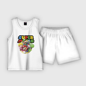 Детская пижама с шортами хлопок с принтом Компашка героев  Super Mario ,  |  | characters | company | heroes | luigi | mario | peach | princess | team | video game | yoshi | видеоитра | герои | йоши | компания | луиджи | марио | персонажи