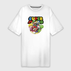Платье-футболка хлопок с принтом Компашка героев  Super Mario ,  |  | characters | company | heroes | luigi | mario | peach | princess | team | video game | yoshi | видеоитра | герои | йоши | компания | луиджи | марио | персонажи
