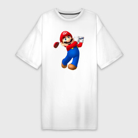Платье-футболка хлопок с принтом Марио  крутейший гольфист  Super Mario ,  |  | dude | eyes | golf | moustache | player | super mario | video game | видеоигра | глаза | гольф | игрок | марио | усы | чувак