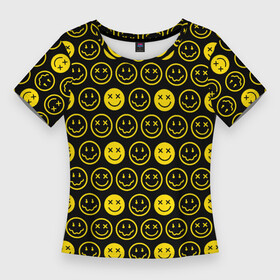 Женская футболка 3D Slim с принтом Nirvana (смайлики) ,  |  | kurt cobain | nirvana | punks not dead | rock music | анархия | знак | колобок | курт кобейн | металл | нирвана | панк рок | позитив | прикол | рожица | рок музыка | рок н ролл | рокер | с | символ | смайл | смайлики | трэш метал