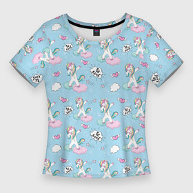 Женская футболка 3D Slim с принтом Dab Единороги ,  |  | dab unicorn | horse | pony | unicorn | детские | единорог | животное | зверь | конь | лошадь | мифическое существо | облака | пони | радуга | сказка